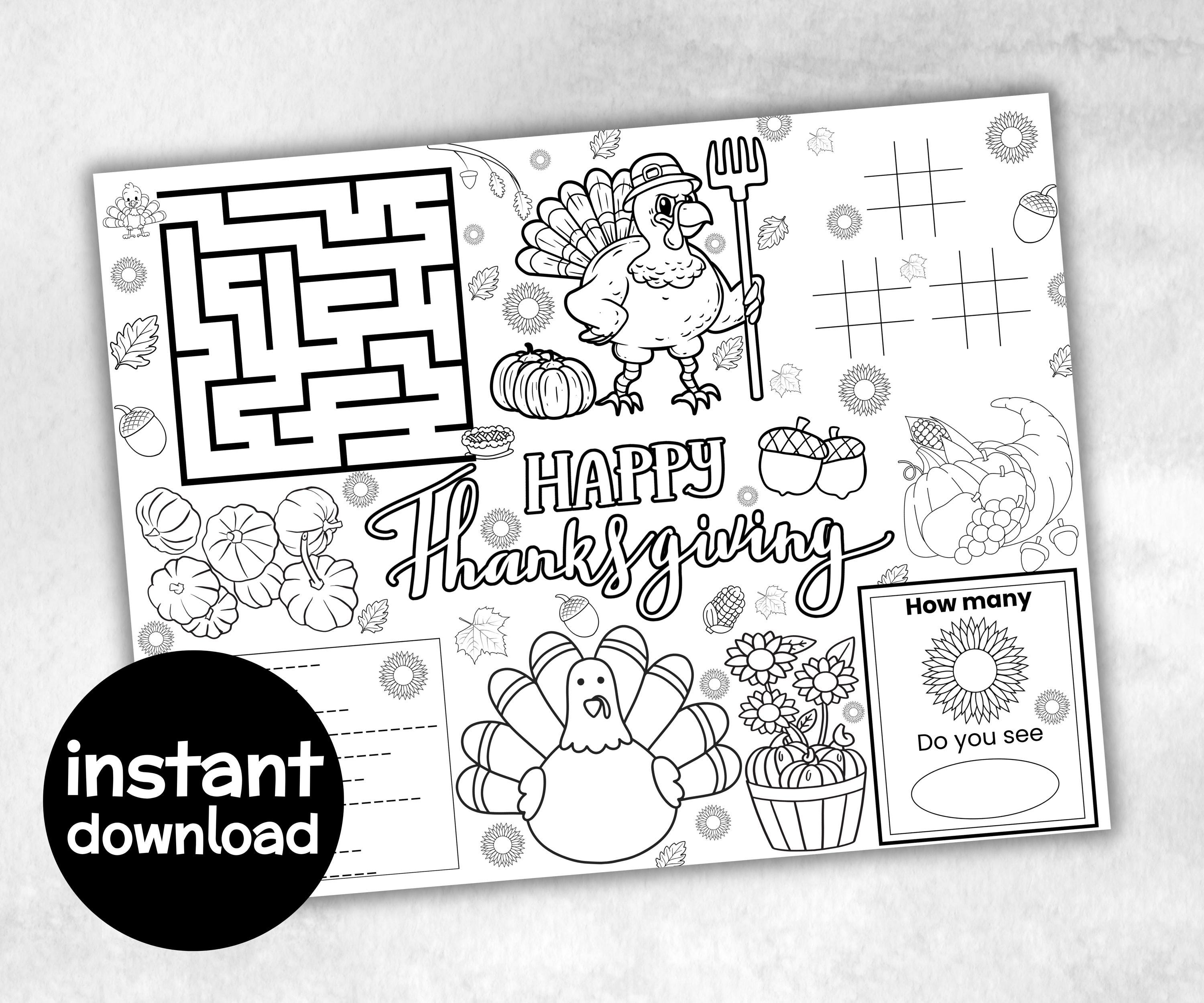 Thanksgiving Placemats Bundle, Fall table game, Give thanks table decor, friendagiving family fun, kids party icebreaker, friends tableware-Thanksgiving -TheHustlingCatLady-Party Games