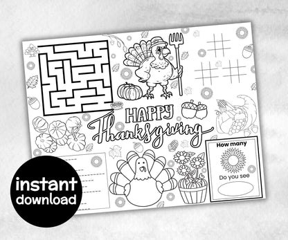 Thanksgiving Placemats Bundle, Fall table game, Give thanks table decor, friendagiving family fun, kids party icebreaker, friends tableware-Thanksgiving -TheHustlingCatLady-Party Games