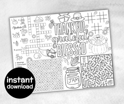 Thanksgiving Placemats Bundle, Fall table game, Give thanks table decor, friendagiving family fun, kids party icebreaker, friends tableware-Thanksgiving -TheHustlingCatLady-Party Games