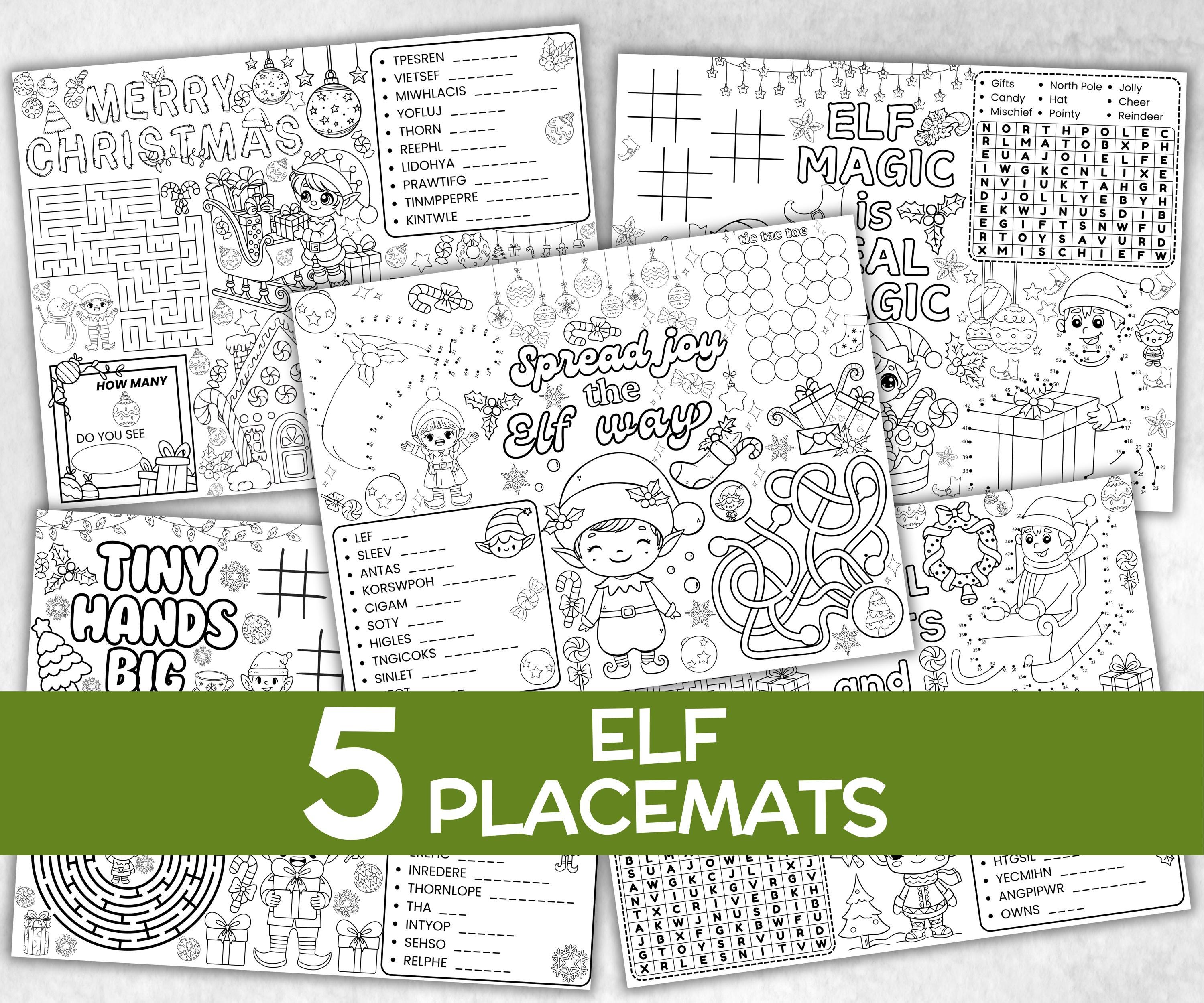 Elf Magic Placemats Bundle, dinner table, table decor, North Pole, Santa claus kid party, tableware, kid stocking stuffer, family game night-Christmas -TheHustlingCatLady-Party Games