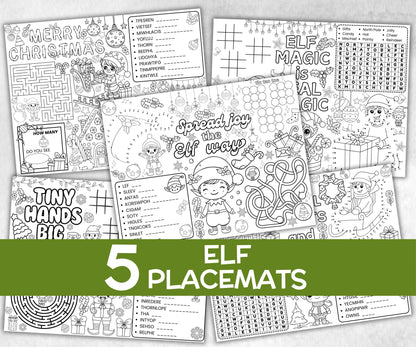 Elf Magic Placemats Bundle, dinner table, table decor, North Pole, Santa claus kid party, tableware, kid stocking stuffer, family game night-Christmas -TheHustlingCatLady-Party Games