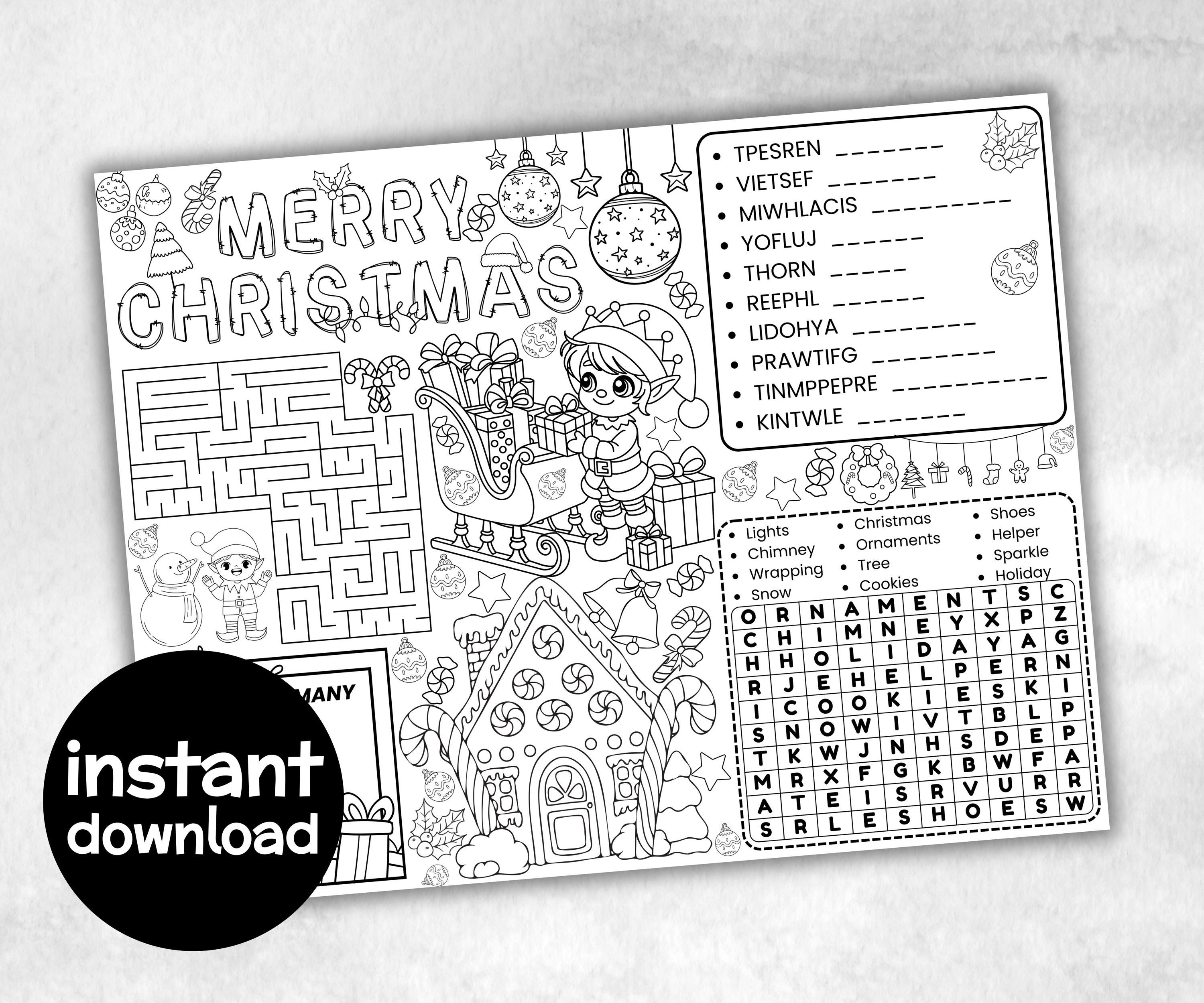 Elf Magic Placemats Bundle, dinner table, table decor, North Pole, Santa claus kid party, tableware, kid stocking stuffer, family game night-Christmas -TheHustlingCatLady-Party Games