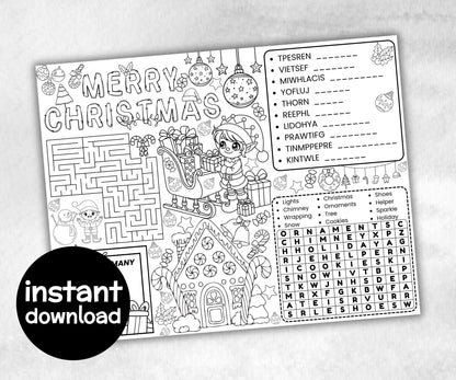 Elf Magic Placemats Bundle, dinner table, table decor, North Pole, Santa claus kid party, tableware, kid stocking stuffer, family game night-Christmas -TheHustlingCatLady-Party Games