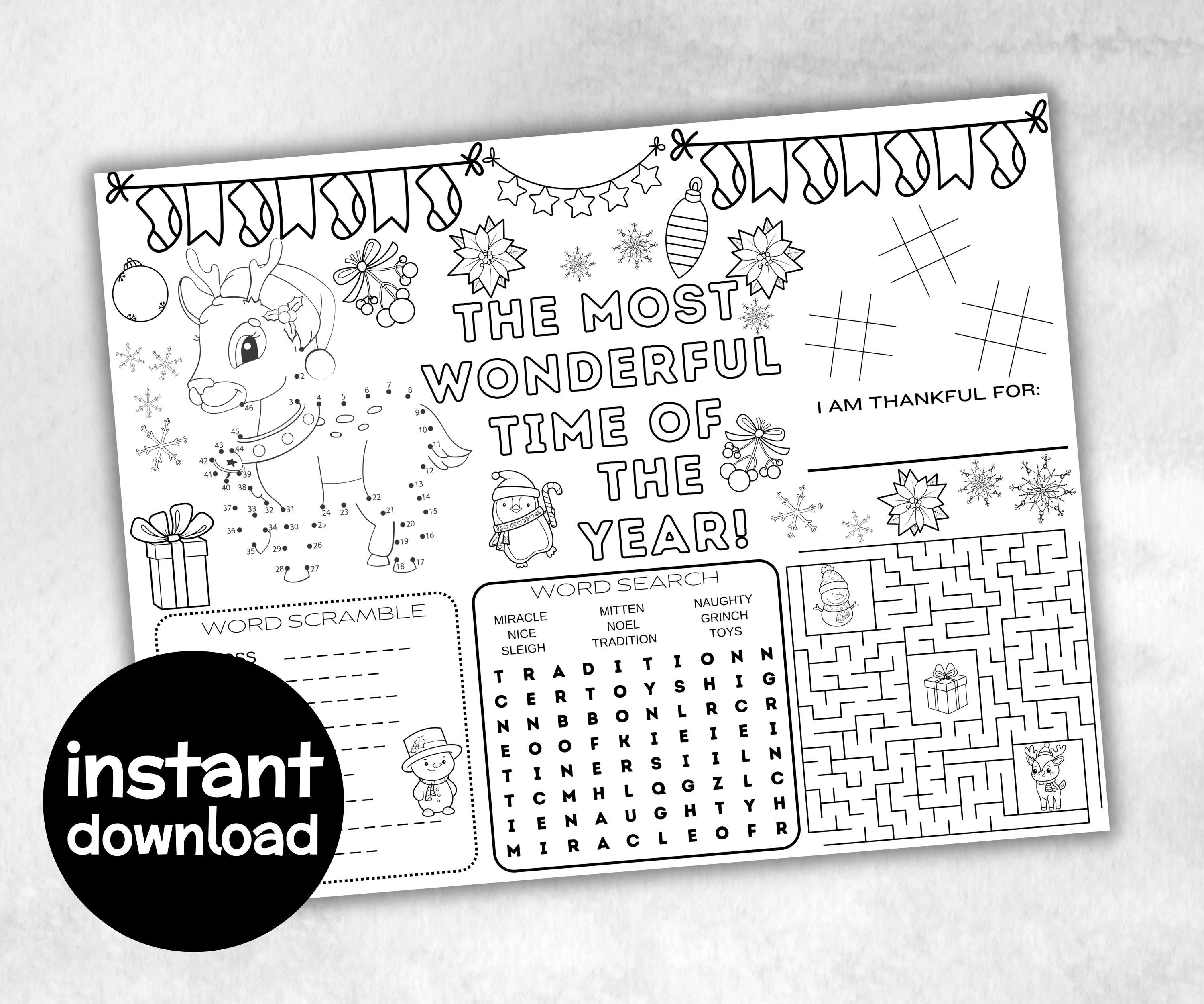 Christmas Kids Placemats Bundle, dinner table, table decor, Christmas family fun, kids party, tableware, kid stocking stuffer, game night-Christmas -TheHustlingCatLady-Party Games