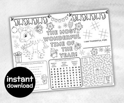 Christmas Kids Placemats Bundle, dinner table, table decor, Christmas family fun, kids party, tableware, kid stocking stuffer, game night-Christmas -TheHustlingCatLady-Party Games