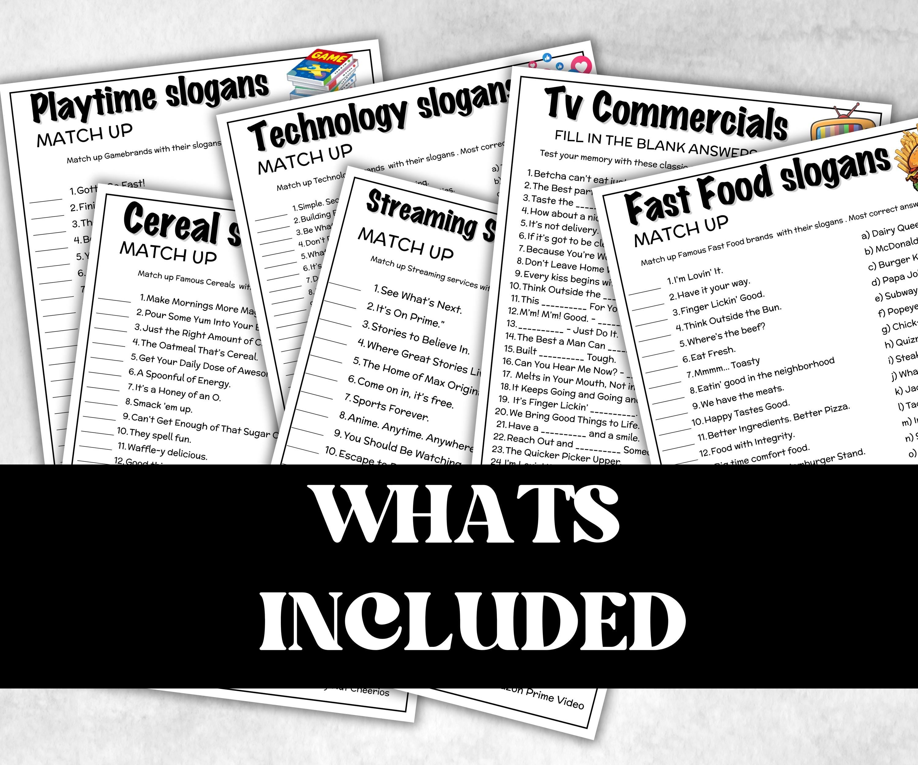 Slogan Trivia Game Bundle, TV Commercial Quiz, Cereal Slogan, Pop Culture, Family Game Night, Office Party, Kids Teen Adults, Trivia Night-Holidays -TheHustlingCatLady-Party Games