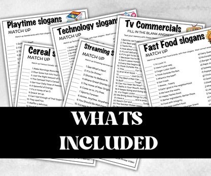 Slogan Trivia Game Bundle, TV Commercial Quiz, Cereal Slogan, Pop Culture, Family Game Night, Office Party, Kids Teen Adults, Trivia Night-Holidays -TheHustlingCatLady-Party Games