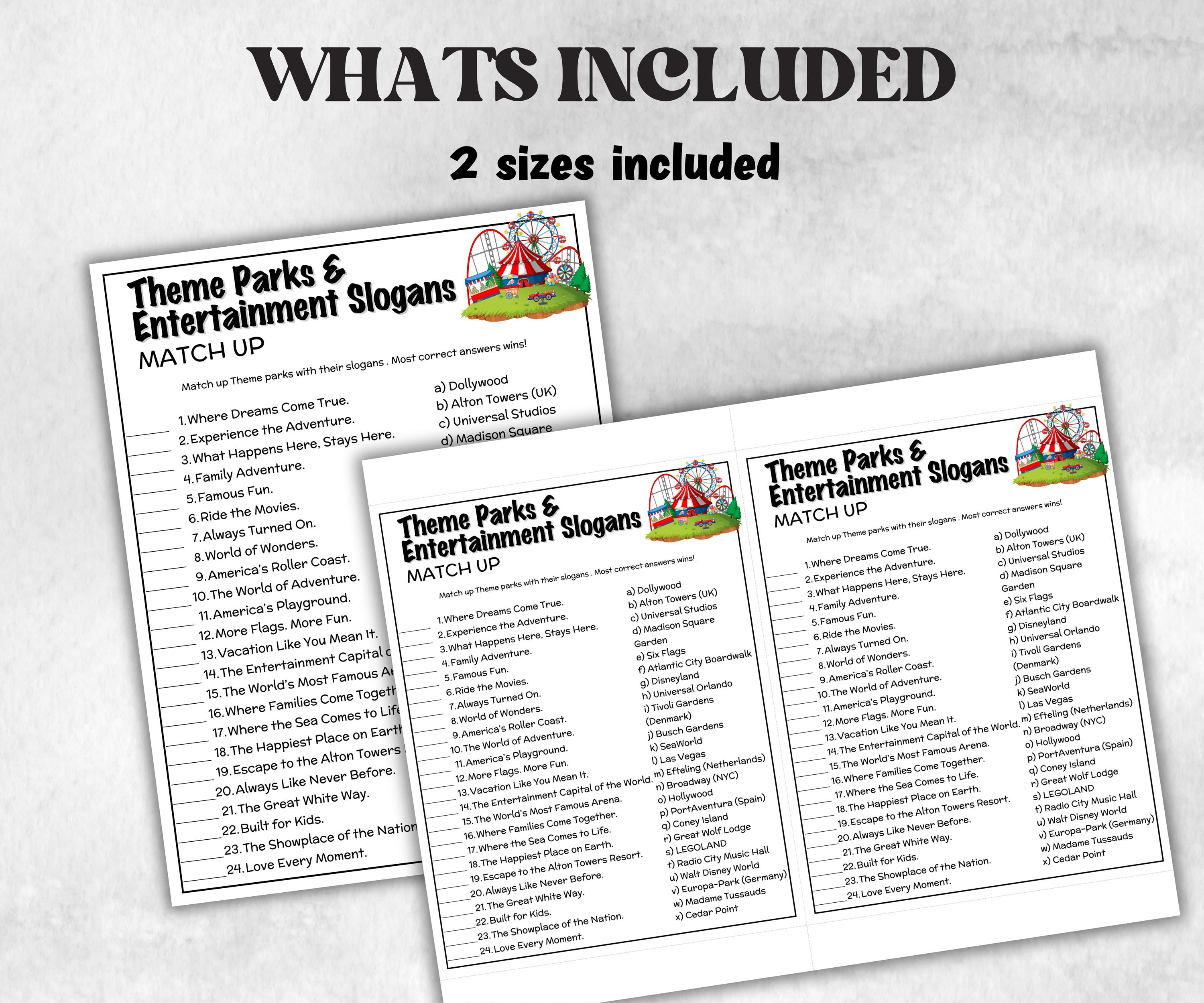 Theme park and entertainment Slogans Trivia, TV Commercial Quiz, Slogan Trivia, Pop Culture,Family Game Night, Church Kid Teen Adult, Trivia-Holidays -TheHustlingCatLady-Party Games