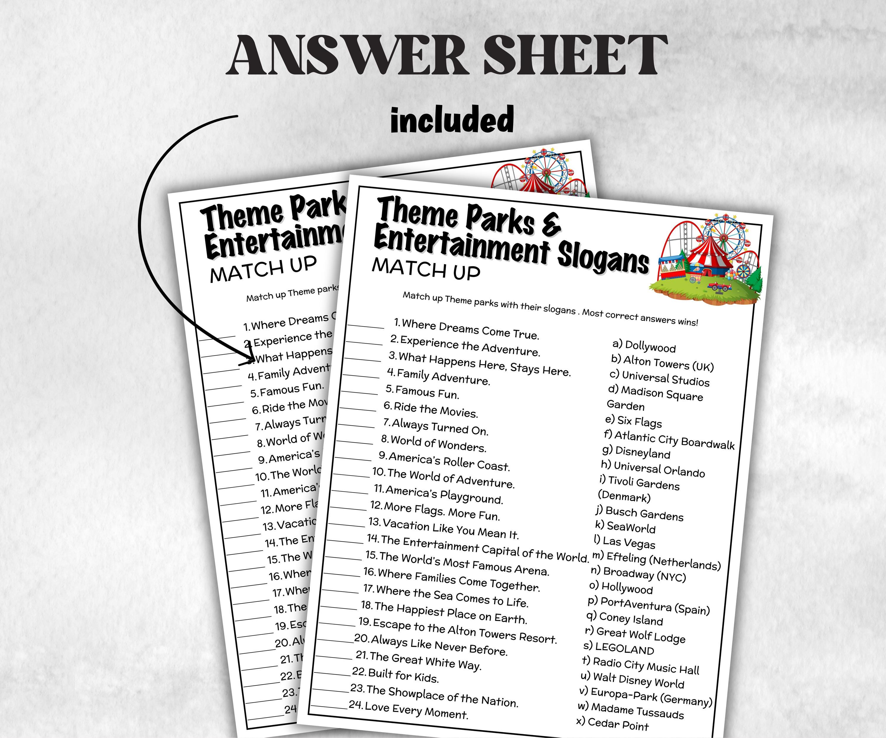 Theme park and entertainment Slogans Trivia, TV Commercial Quiz, Slogan Trivia, Pop Culture,Family Game Night, Church Kid Teen Adult, Trivia-Holidays -TheHustlingCatLady-Party Games