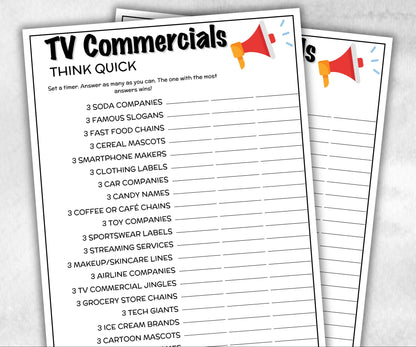 TV Commercial Think Quick Trivia, TV Commercial Quiz, Pop Culture, Family Game Night, Office Party, Kids Teens Adult fun, Trivia Night Party-Holidays -TheHustlingCatLady-Party Games