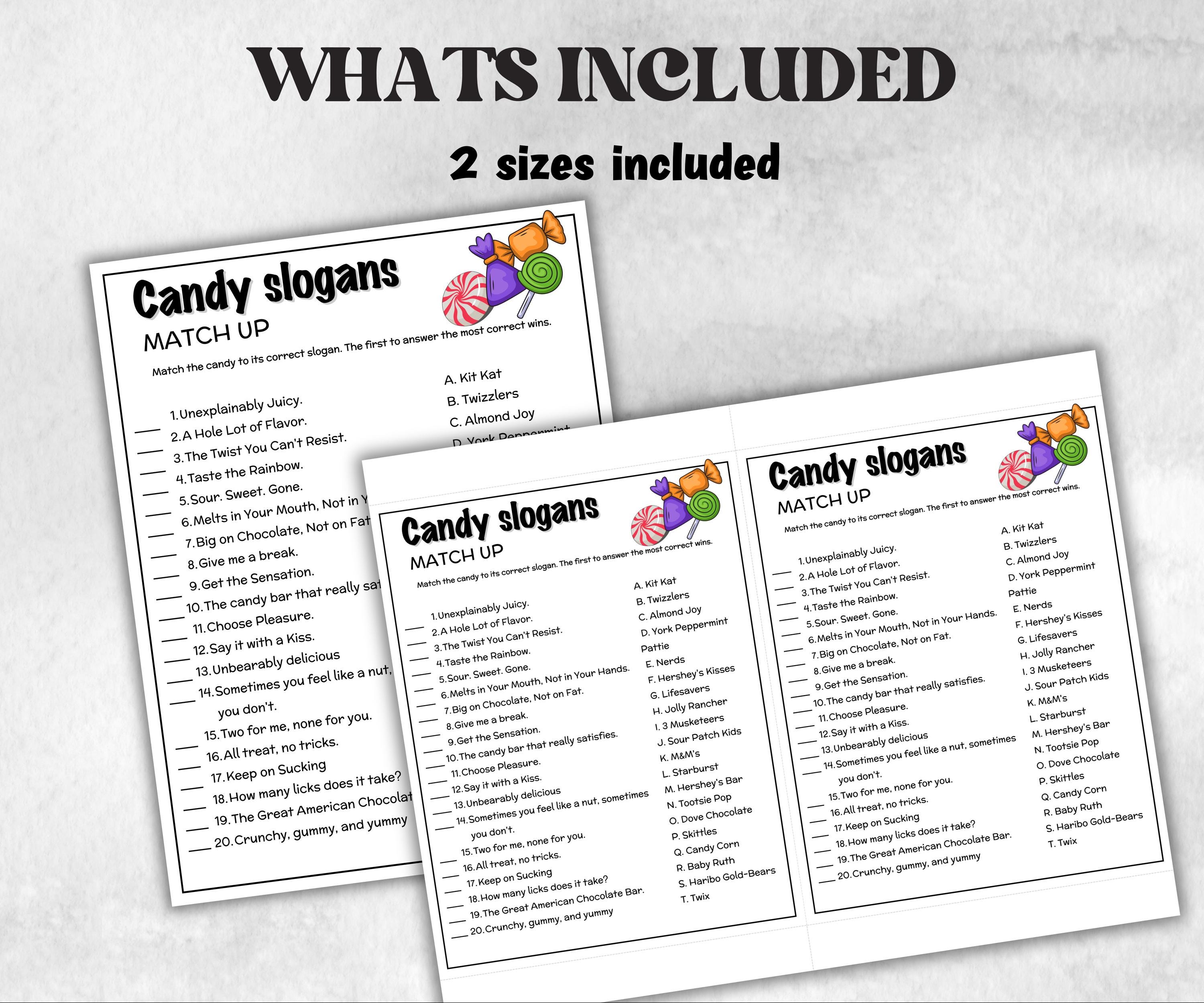 Candy Slogans Trivia, TV Commercial Quiz, Cereal Slogan, Pop Culture, Family Game Night, Office Party, Kids Teens Adult halloween, christmas-Holidays -TheHustlingCatLady-Party Games