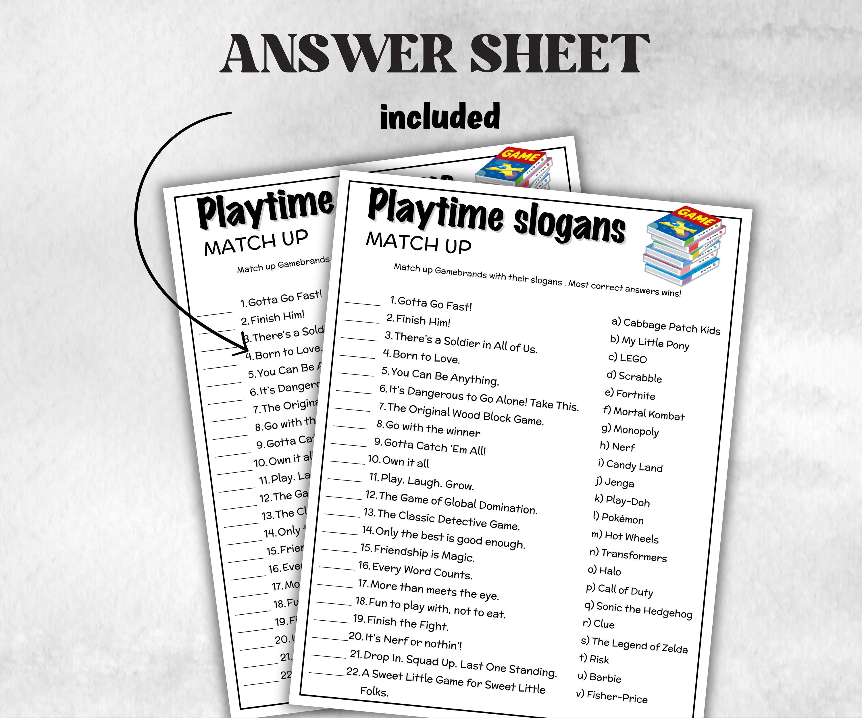 Game Brands Playtime SloganTrivia, TV Commercial Quiz, Game Slogan, Pop Culture, Family Game Night, Office Party, Kids Teens Adult,halloween-Holidays -TheHustlingCatLady-Party Games