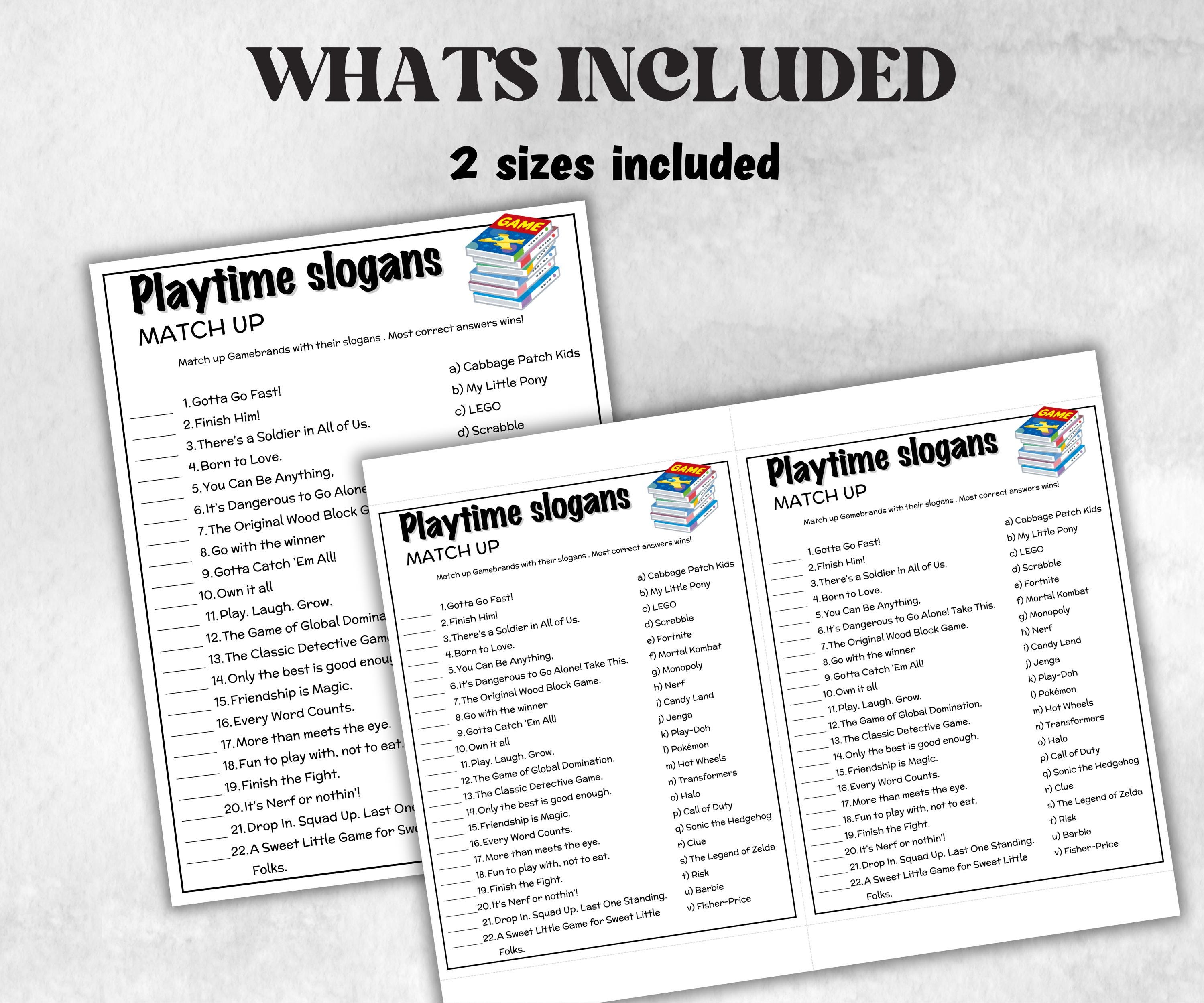 Game Brands Playtime SloganTrivia, TV Commercial Quiz, Game Slogan, Pop Culture, Family Game Night, Office Party, Kids Teens Adult,halloween-Holidays -TheHustlingCatLady-Party Games