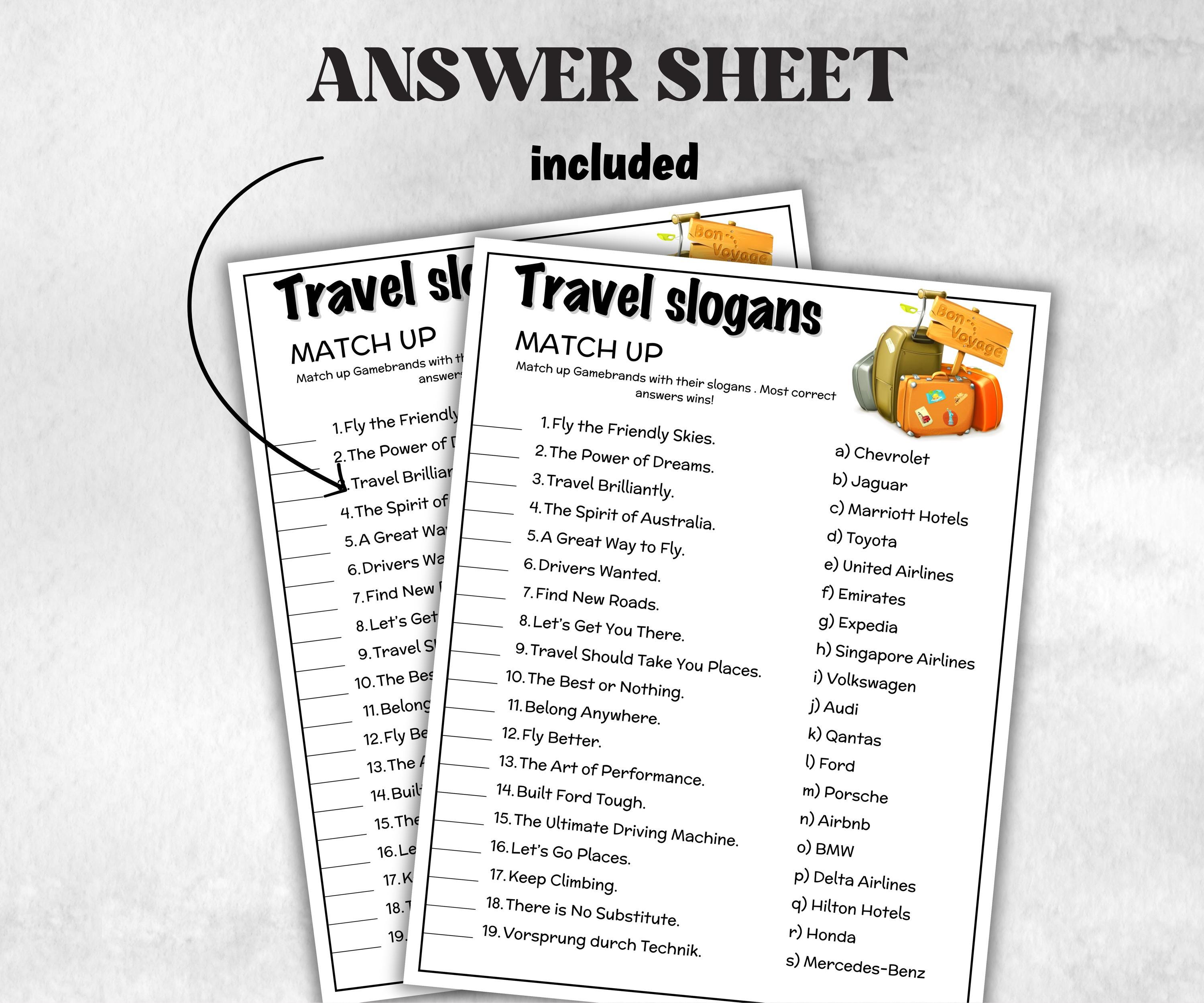 Travel Slogans Trivia, Airplane, Cars, Hotels Slogan, TV Commercial Quiz, Car love Pop Culture, Family Game Night, Office Party, Teens Adult-Holidays -TheHustlingCatLady-Party Games