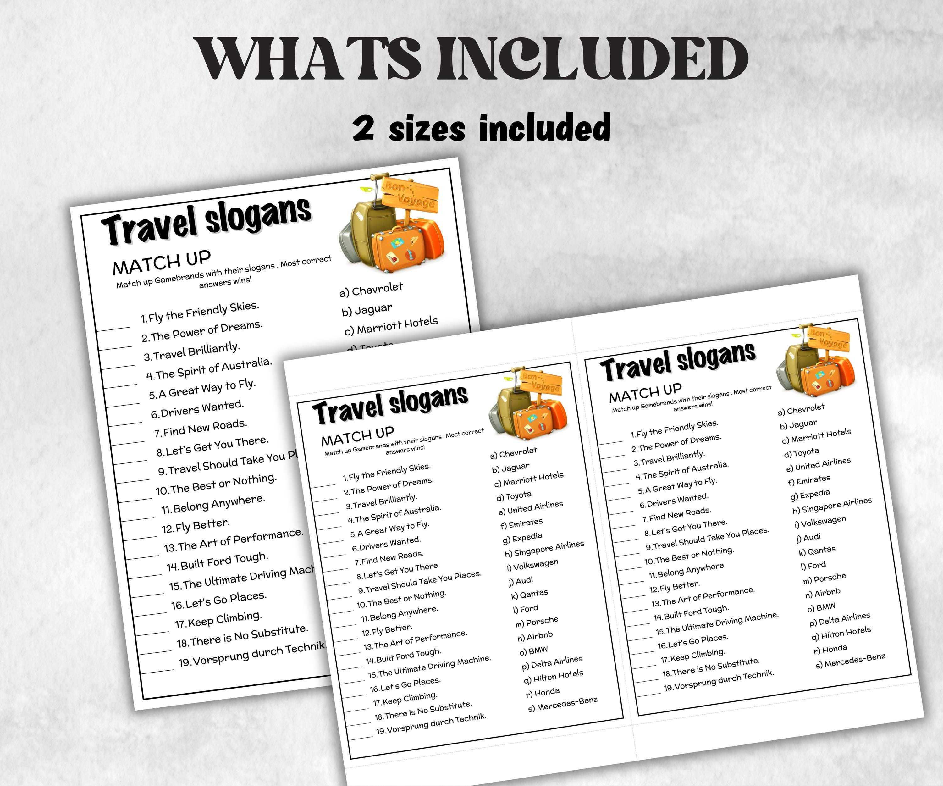 Travel Slogans Trivia, Airplane, Cars, Hotels Slogan, TV Commercial Quiz, Car love Pop Culture, Family Game Night, Office Party, Teens Adult-Holidays -TheHustlingCatLady-Party Games