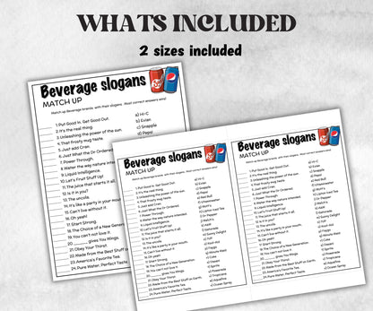 Beverage Slogans Trivia, TV Commercial Trivia, Cereal Slogan, Juice Trivia, Soda Drink Office Party, Teens Adult, Ad Slogan Match Up Quiz-Holidays -TheHustlingCatLady-Party Games