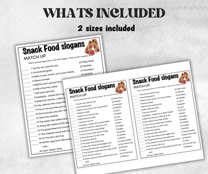 Snack Food Slogan Trivia, TV Commercial Trivia,Soda Drink Office Party, Teens Adult,Ad Slogan Match Up Quiz game, Pizza Burger, Trivia Night-Holidays -TheHustlingCatLady-Party Games