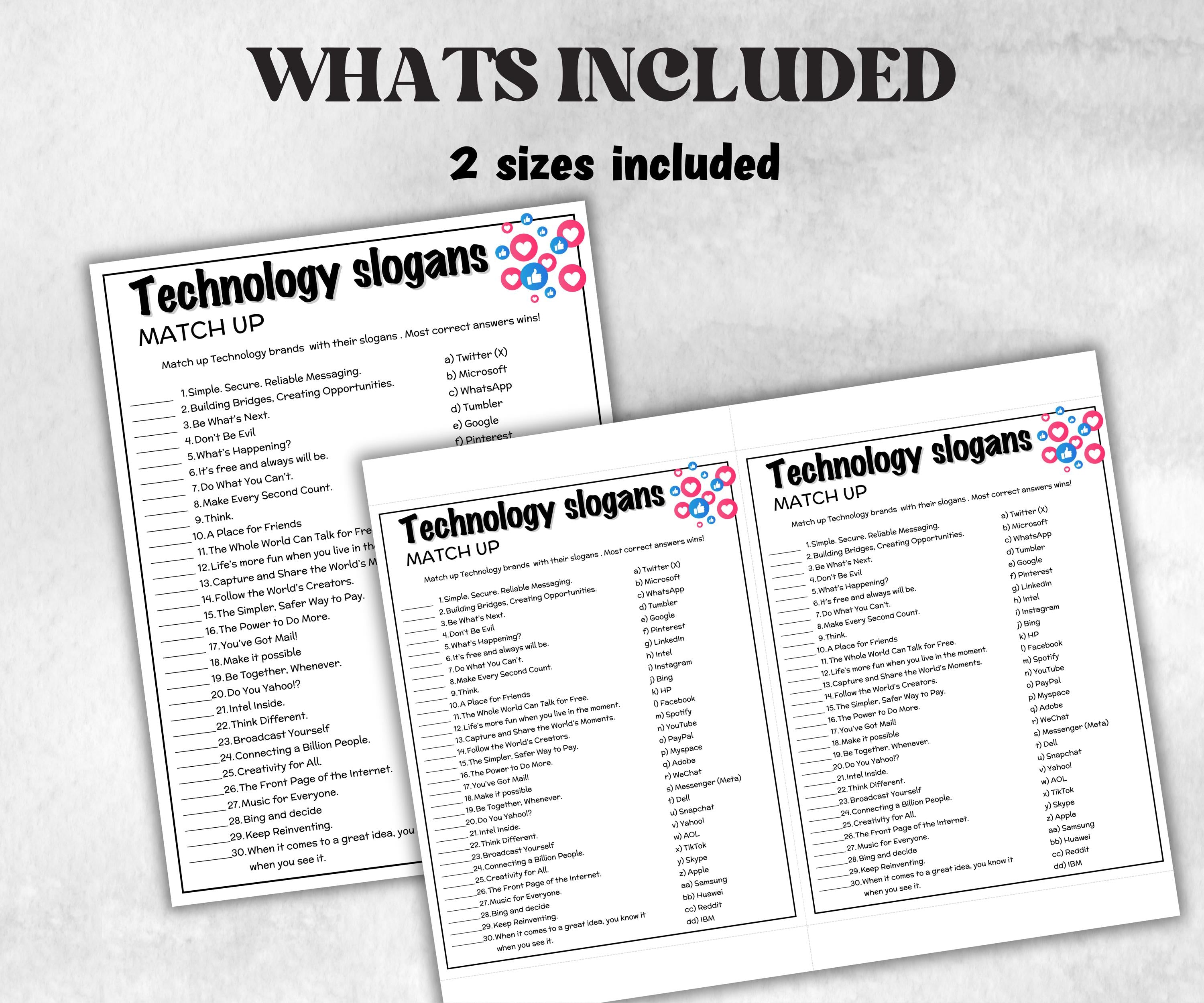 Technology Slogan Trivia, TV Commercial Trivia, Office Party, Teens Adult,Ad Slogan Match Up Quiz game, social media trivia, Internet Quiz-Holidays -TheHustlingCatLady-Party Games