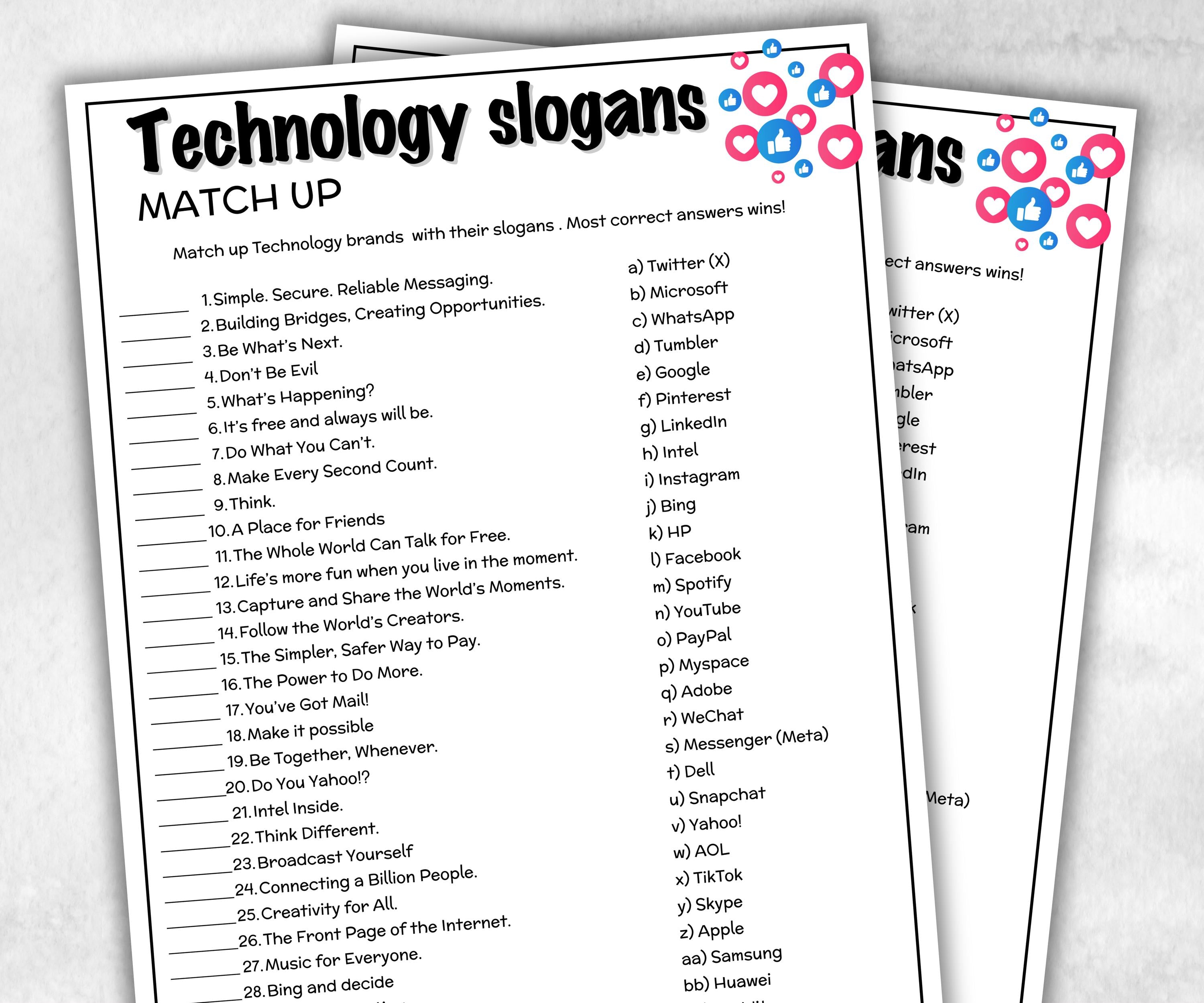 Technology Slogan Trivia, TV Commercial Trivia, Office Party, Teens Adult,Ad Slogan Match Up Quiz game, social media trivia, Internet Quiz-Holidays -TheHustlingCatLady-Party Games