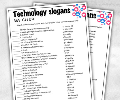 Technology Slogan Trivia, TV Commercial Trivia, Office Party, Teens Adult,Ad Slogan Match Up Quiz game, social media trivia, Internet Quiz-Holidays -TheHustlingCatLady-Party Games