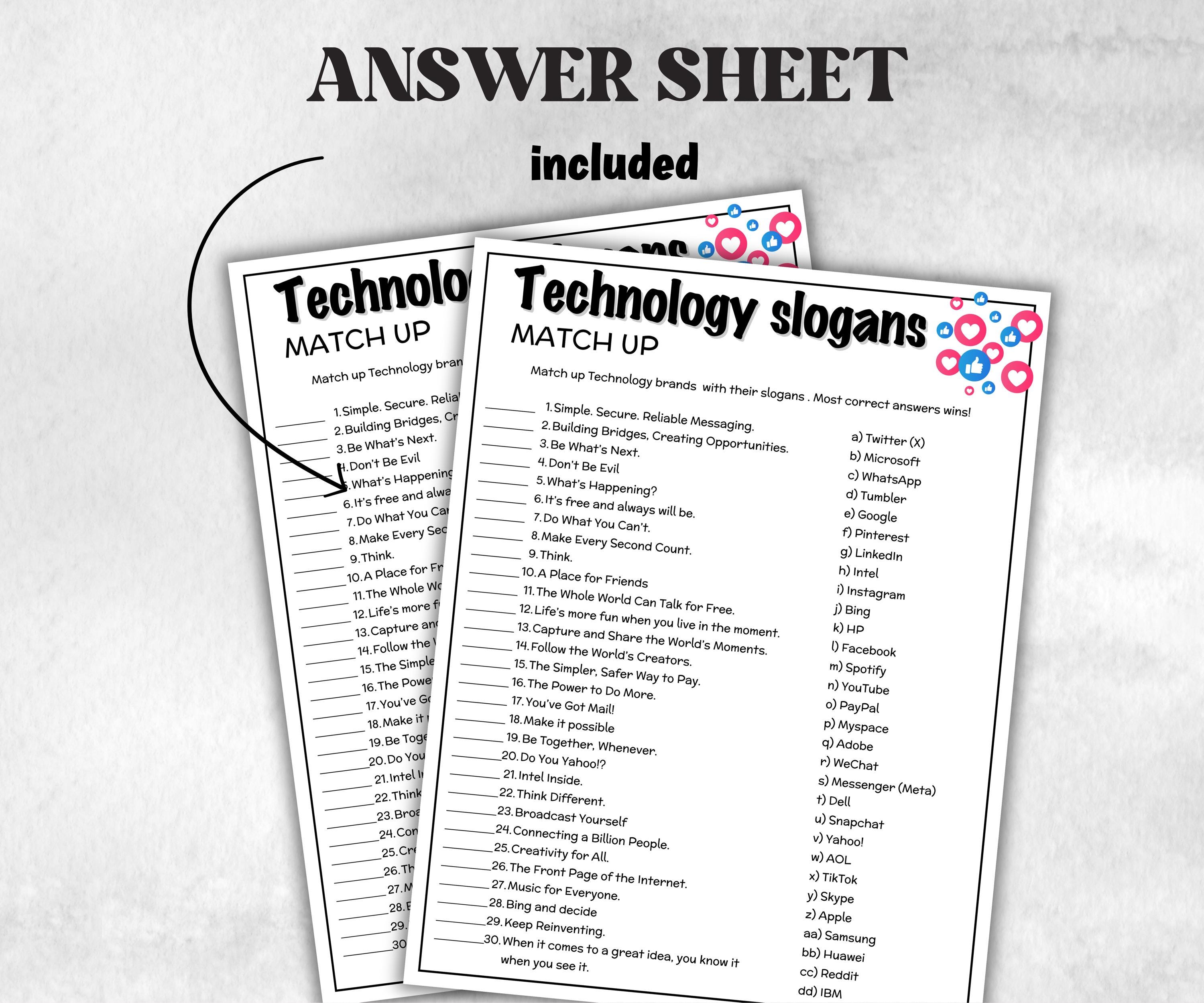Technology Slogan Trivia, TV Commercial Trivia, Office Party, Teens Adult,Ad Slogan Match Up Quiz game, social media trivia, Internet Quiz-Holidays -TheHustlingCatLady-Party Games