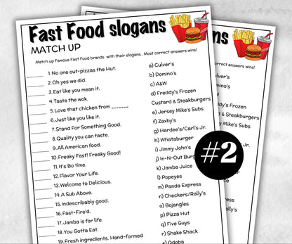 Fast Food Trivia Night, TV Commercial Trivia,Soda Drink Office Party, Teens Adult,Ad Slogan Match Up Quiz game, Pizza Burger Slogan Trivia-Holidays -TheHustlingCatLady-Party Games