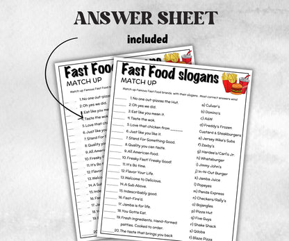Fast Food Trivia Night, TV Commercial Trivia,Soda Drink Office Party, Teens Adult,Ad Slogan Match Up Quiz game, Pizza Burger Slogan Trivia-Holidays -TheHustlingCatLady-Party Games