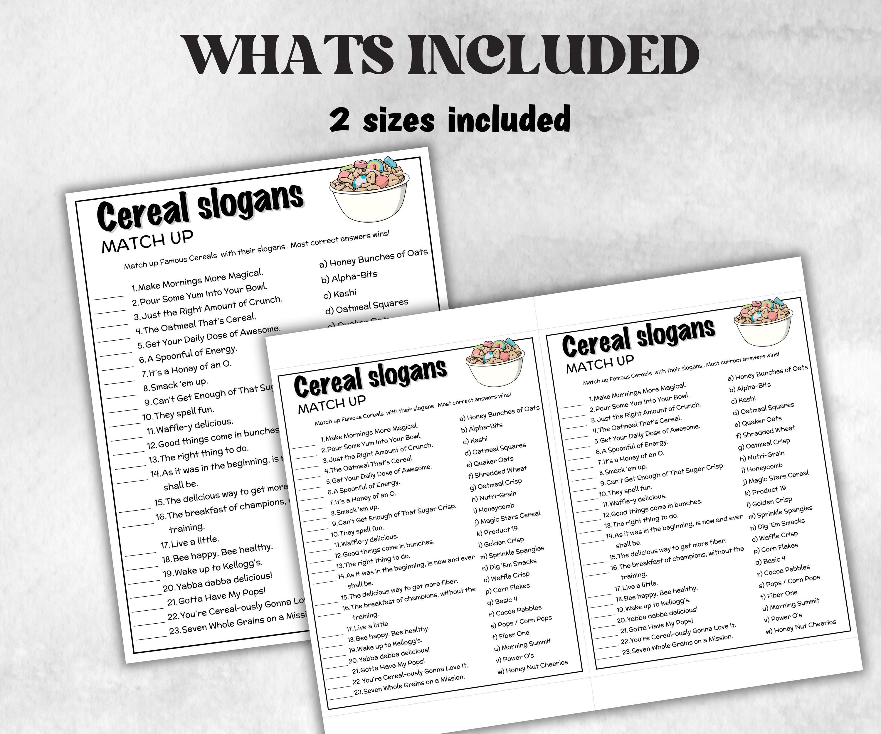 Cereal Slogan Trivia, TV Commercial Trivia, Ad Slogan Office Party, Teens Adult, Ad Slogan Match Up Quiz game, Trivia Night,Breakfast Trivia-Holidays -TheHustlingCatLady-Party Games