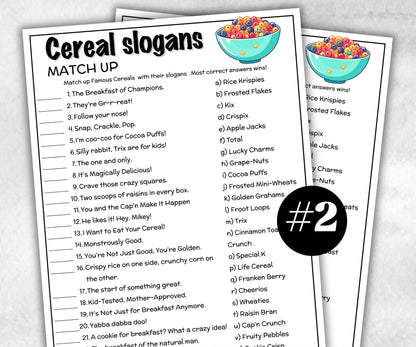Cereal Trivia Night, TV Commercial Trivia, Ad Slogan Office Party, Teens Adult, Ad Slogan Match Up Quiz game, Trivia Night, Breakfast Slogan-Holidays -TheHustlingCatLady-Party Games