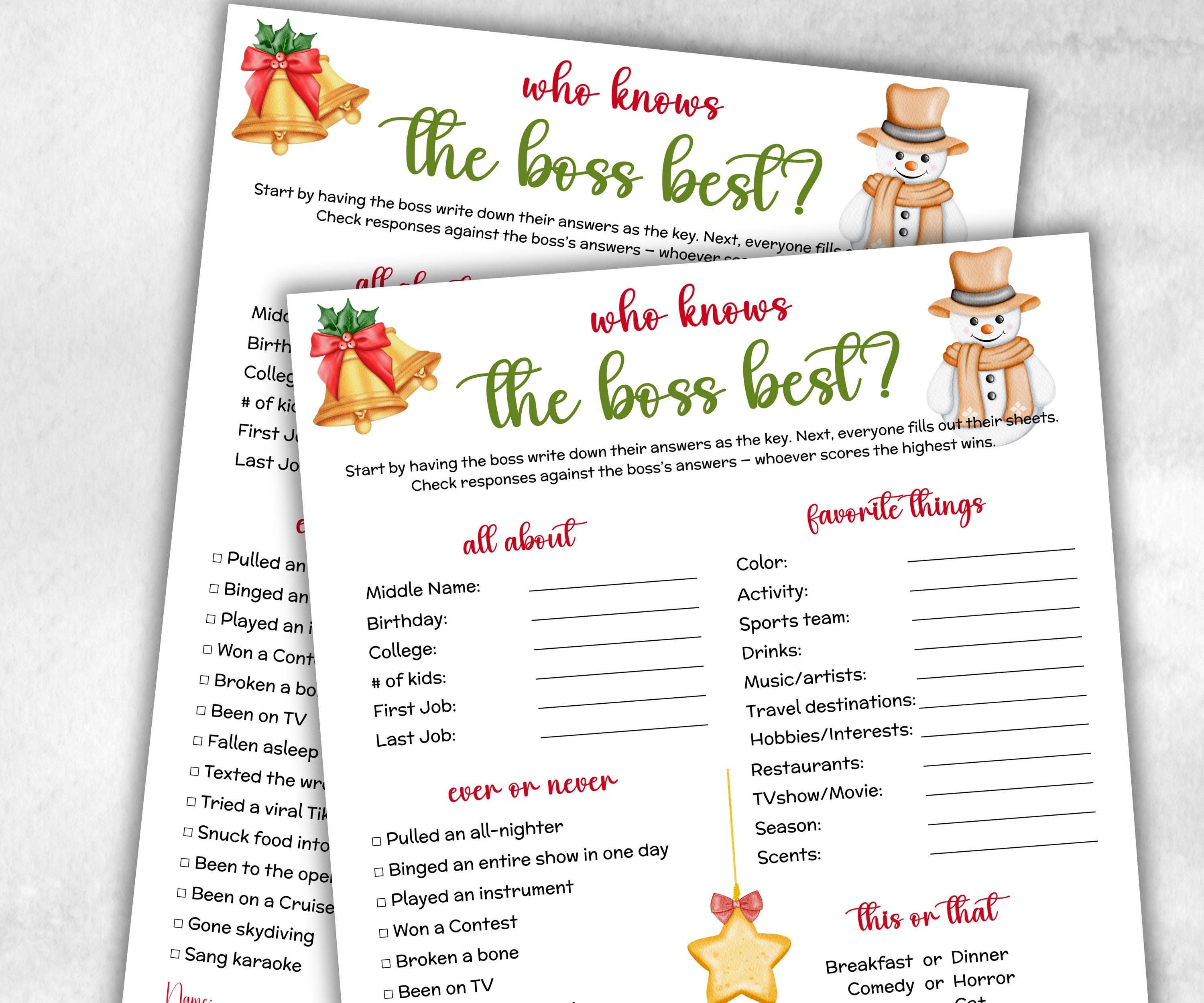 Who knows the coworker best, office party game, xmas boss day, boss birthday event, how well do you know, Workplace quiz,Office Holiday game-Holidays -TheHustlingCatLady-Party Games