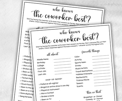 Coworker day party, all about me survey, Office Holiday game, happy hour activity, Farewell party, office party game, Team Building Idea-Holidays -TheHustlingCatLady-Party Games