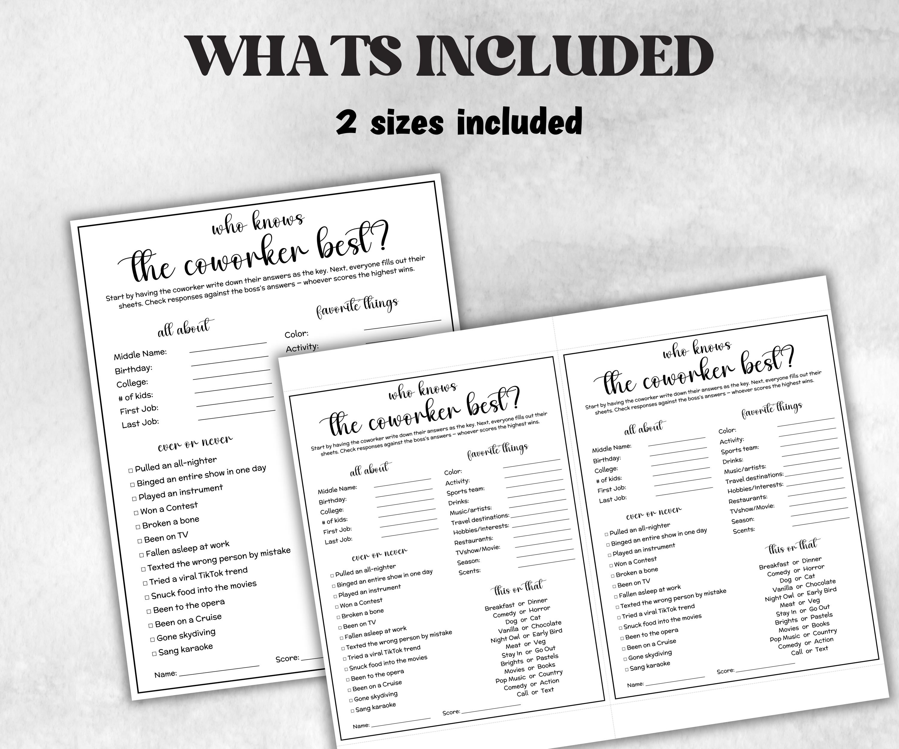 Coworker day party, all about me survey, Office Holiday game, happy hour activity, Farewell party, office party game, Team Building Idea-Holidays -TheHustlingCatLady-Party Games