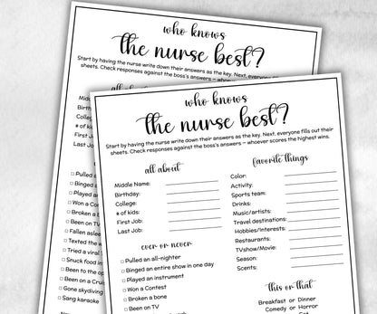 Nurse appreciation game, nursing practioner, medical doctor, med school pharmacy, all about me, Team Building Idea, who knows the team game-Holidays -TheHustlingCatLady-Party Games