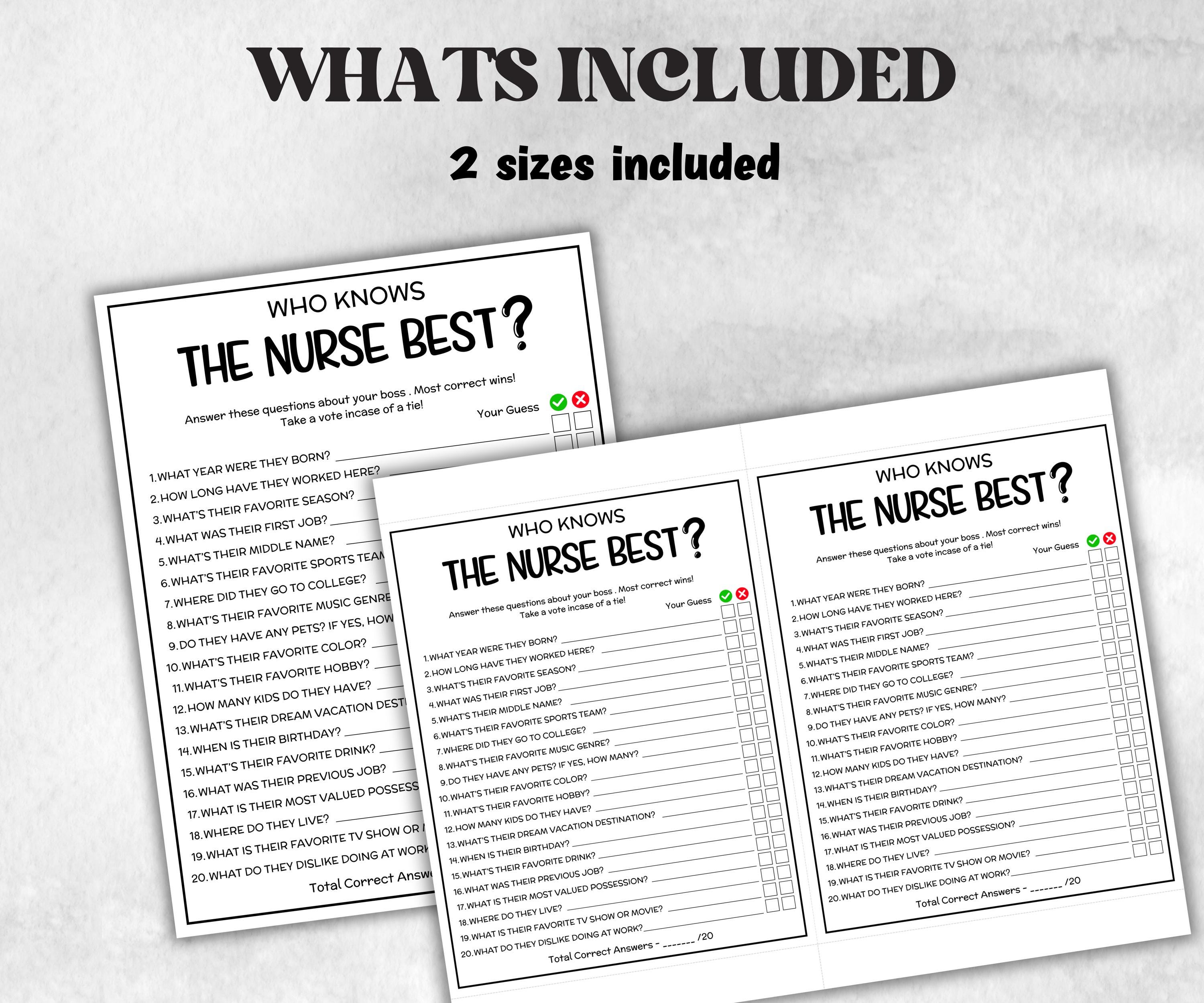 How well do you know the nurse, hospital icebreaker,medsurg nurse rn bsn, healthcare radiology, nurse graduation, medical staff, nursing-Holidays -TheHustlingCatLady-Party Games