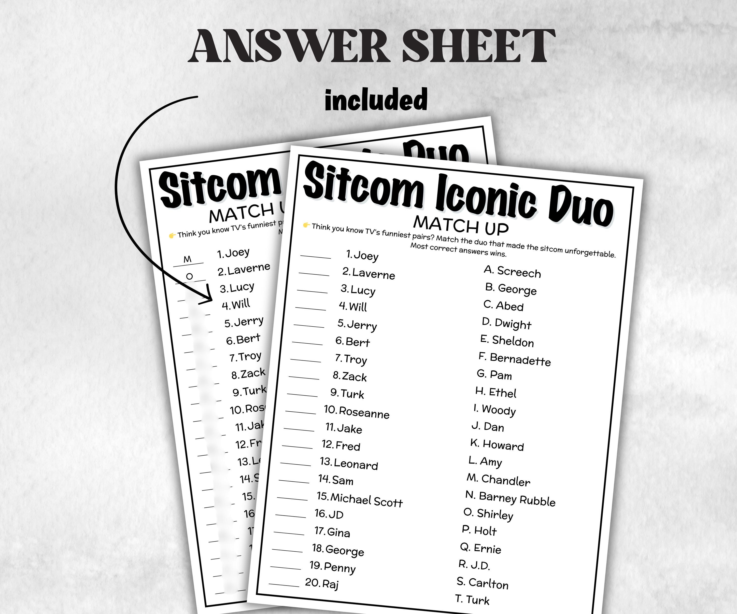 Iconic Sitcom TV Duo Match trivia party Game, Sitcom Trivia Quiz, Senior Game night, family activity, Friendsgiving, friends trivia night-Holidays -TheHustlingCatLady-Party Games