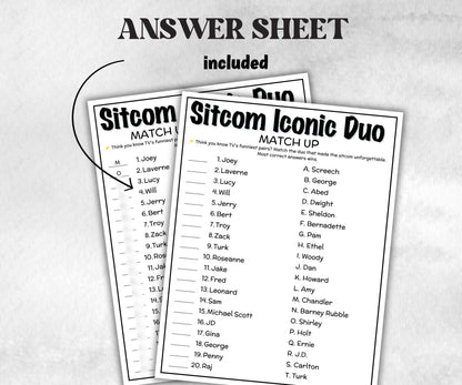 Iconic Sitcom TV Duo Match trivia party Game, Sitcom Trivia Quiz, Senior Game night, family activity, Friendsgiving, friends trivia night-Holidays -TheHustlingCatLady-Party Games