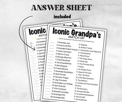 Iconic Sitcom Grandpas Match up, party Game, Trivia Quiz, Senior Game night, family activity, Friendsgiving, Grandparents Day, Fathers day-Holidays -TheHustlingCatLady-Party Games
