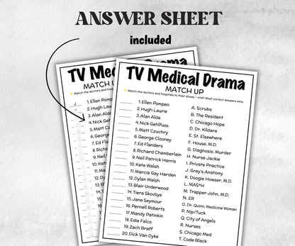 Iconic Sitcom Medical Drama Match up, trivia party Game, Sitcom Trivia Quiz, Senior Game night, family activity, Nurse Doctor Hospital games-Holidays -TheHustlingCatLady-Party Games