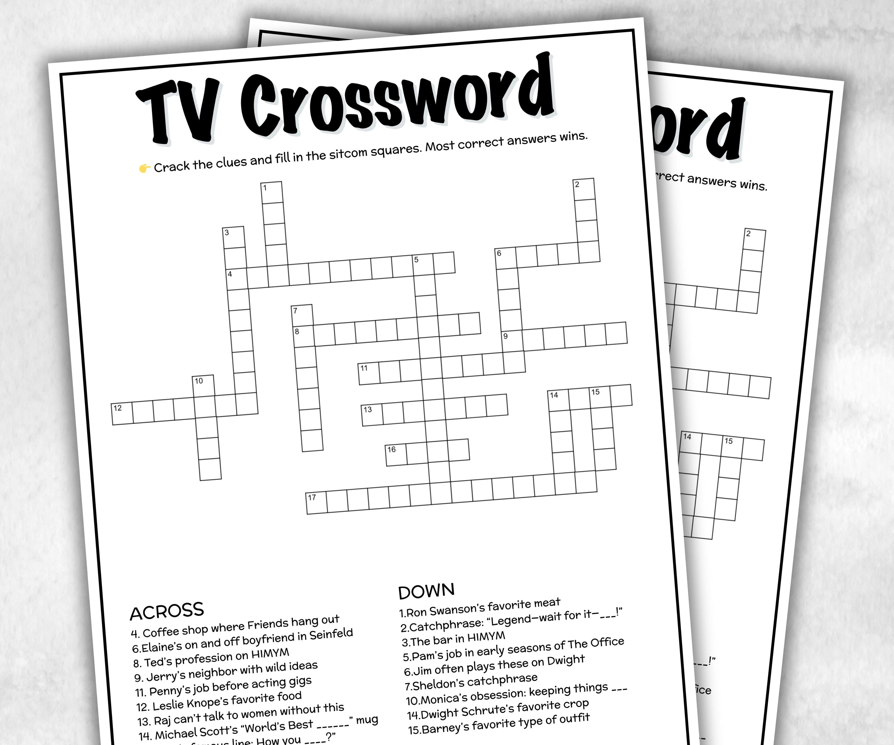 TV Crossword Puzzle trivia party, Trivia Quiz, Senior Game night, family activity, Friendsgiving, fall festive holiday, TV sitcom nostalgia-Holidays -TheHustlingCatLady-Party Games