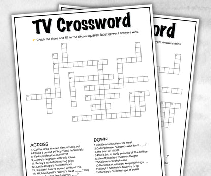 TV Crossword Puzzle trivia party, Trivia Quiz, Senior Game night, family activity, Friendsgiving, fall festive holiday, TV sitcom nostalgia-Holidays -TheHustlingCatLady-Party Games