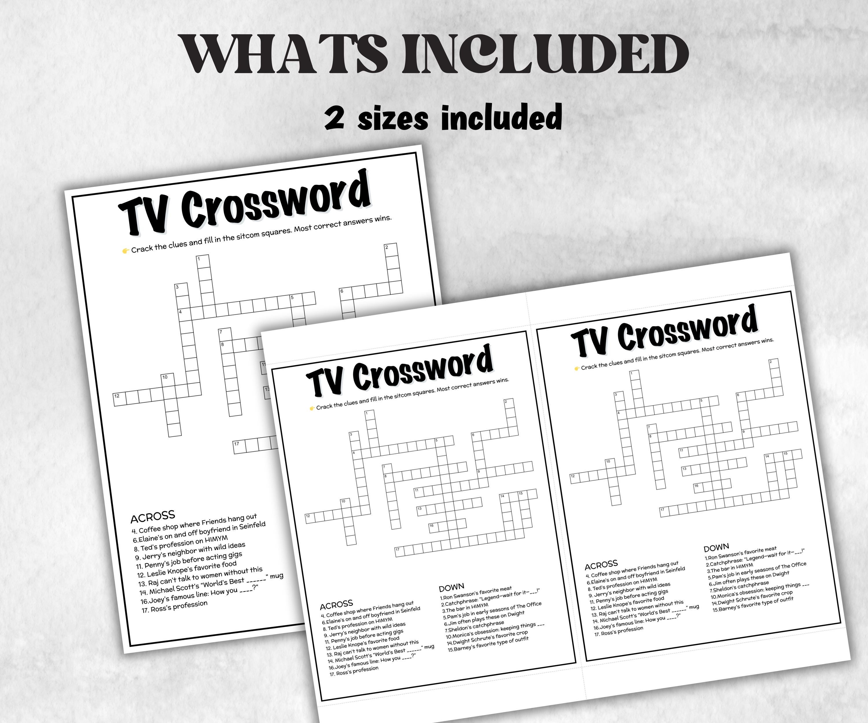 TV Crossword Puzzle trivia party, Trivia Quiz, Senior Game night, family activity, Friendsgiving, fall festive holiday, TV sitcom nostalgia-Holidays -TheHustlingCatLady-Party Games