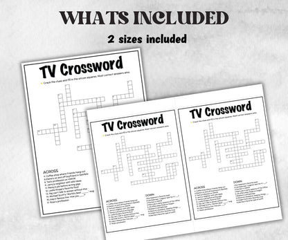 TV Crossword Puzzle trivia party, Trivia Quiz, Senior Game night, family activity, Friendsgiving, fall festive holiday, TV sitcom nostalgia-Holidays -TheHustlingCatLady-Party Games