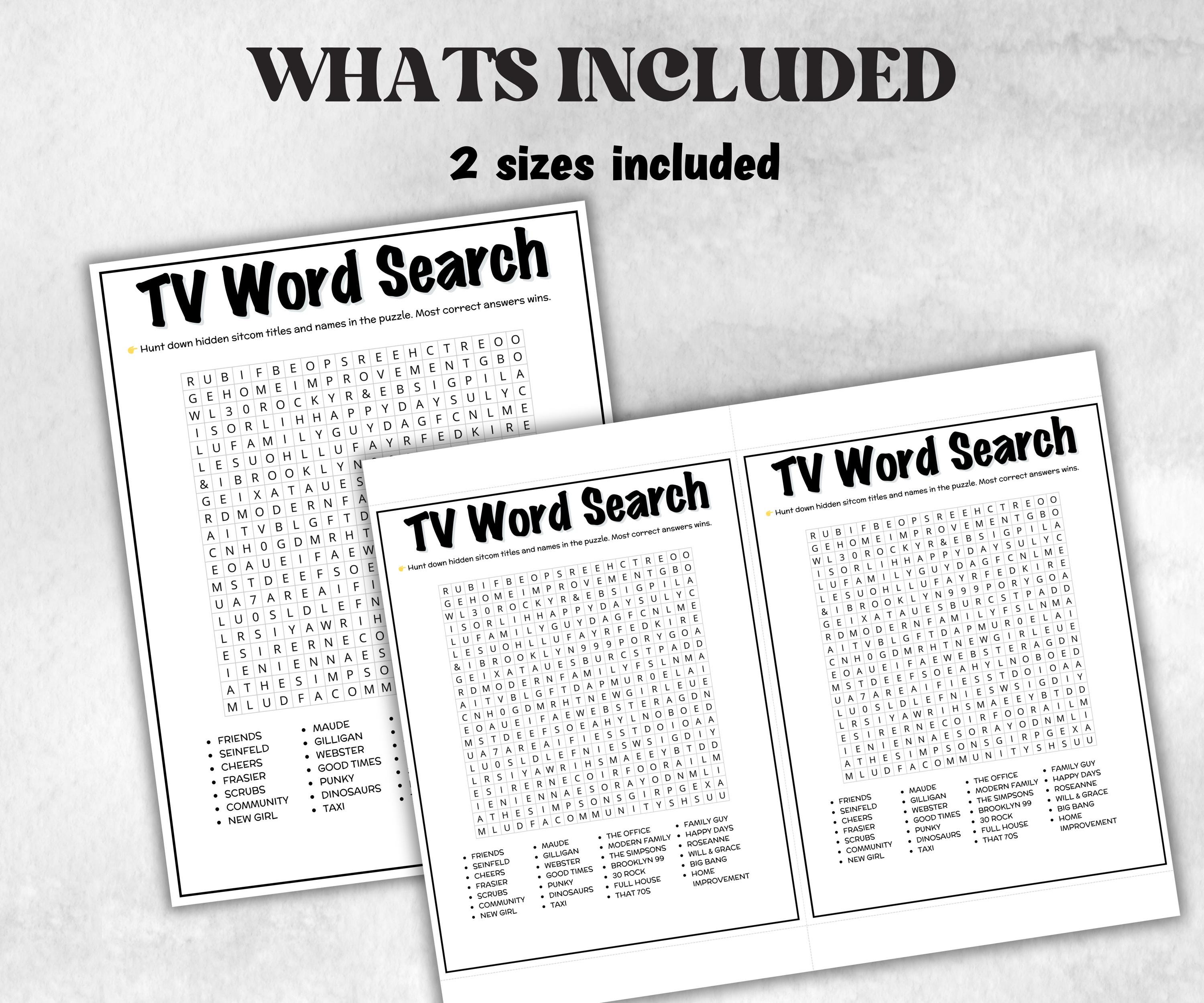 TV Sitcom Word Search trivia, Trivia Quiz, family activity, Friendsgiving, xmas family reunion, tv show theme trivia, 80s 90s black sitcom-Holidays -TheHustlingCatLady-Party Games