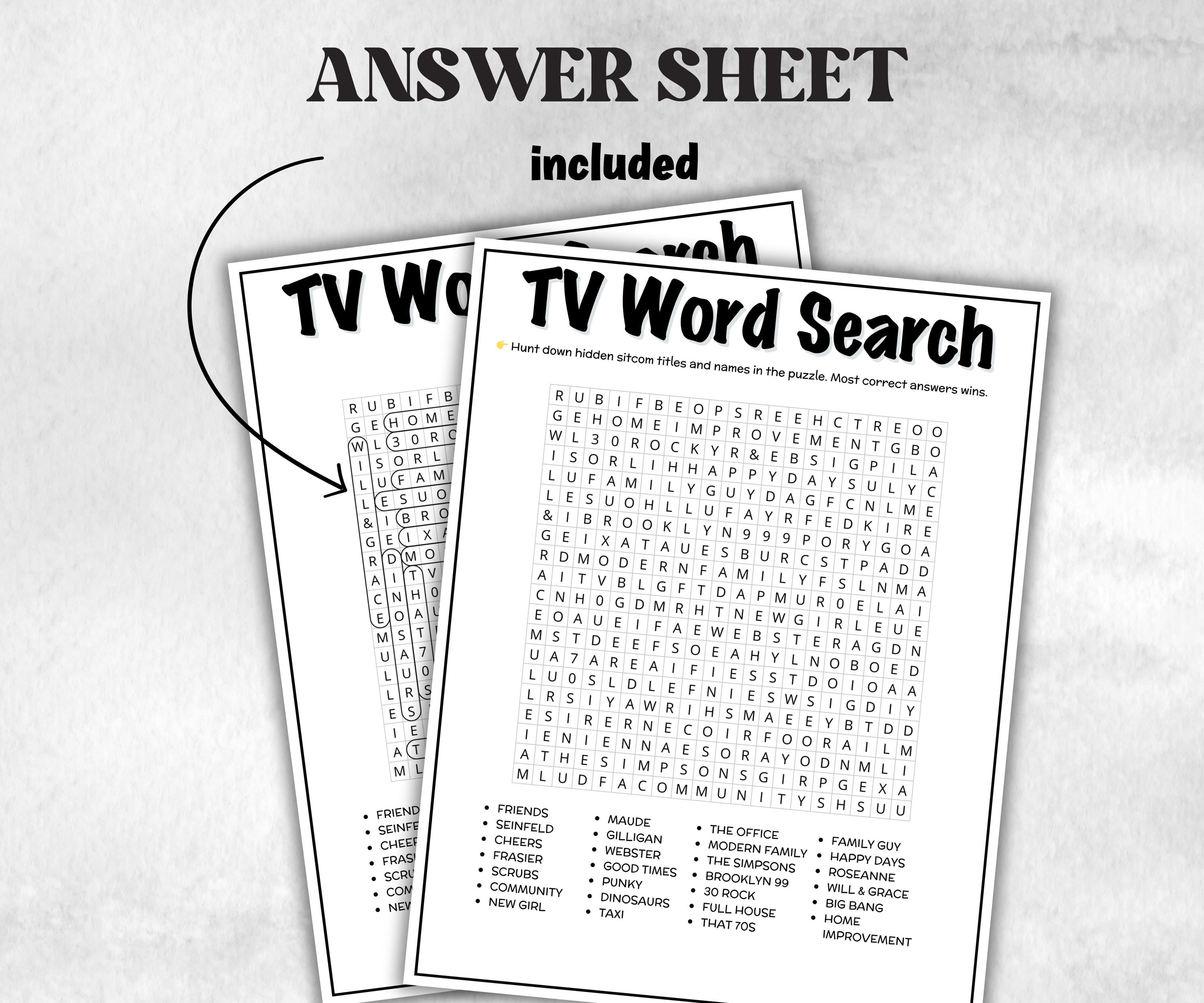 TV Sitcom Word Search trivia, Trivia Quiz, family activity, Friendsgiving, xmas family reunion, tv show theme trivia, 80s 90s black sitcom-Holidays -TheHustlingCatLady-Party Games