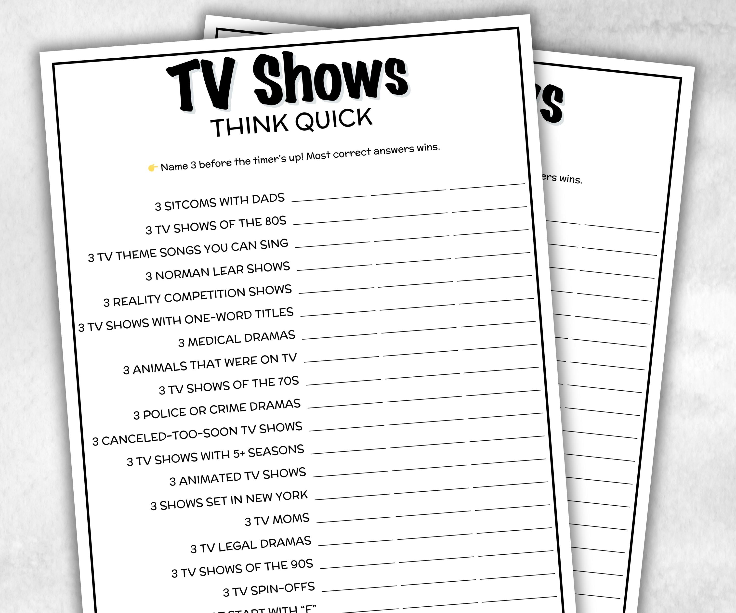 TV Show Think Quick trivia, Trivia Quiz, family activity, Friendsgiving, television throwback, fall festive holiday, easy Television game-Holidays -TheHustlingCatLady-Party Games
