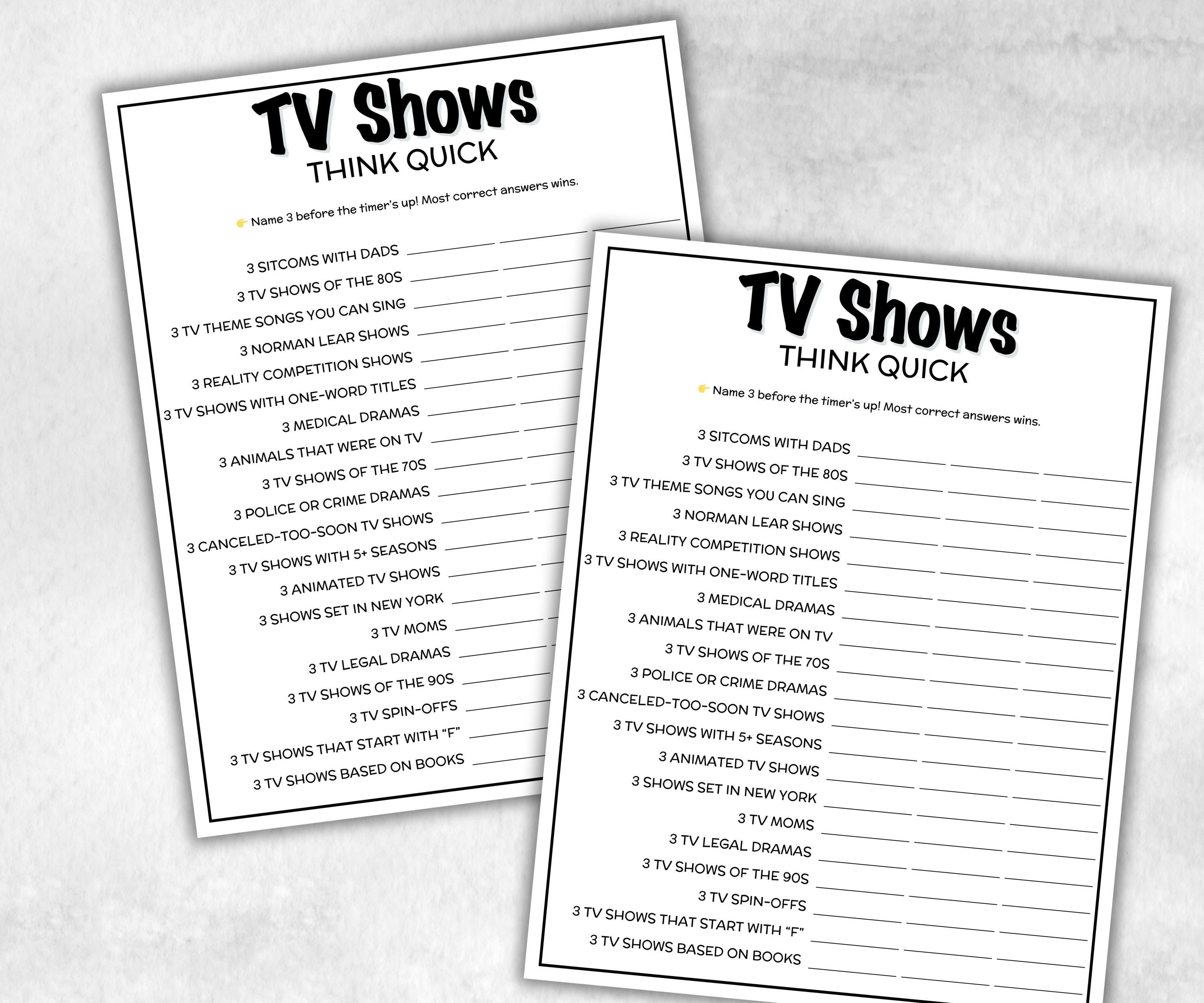 TV Show Think Quick trivia, Trivia Quiz, family activity, Friendsgiving, television throwback, fall festive holiday, easy Television game-Holidays -TheHustlingCatLady-Party Games