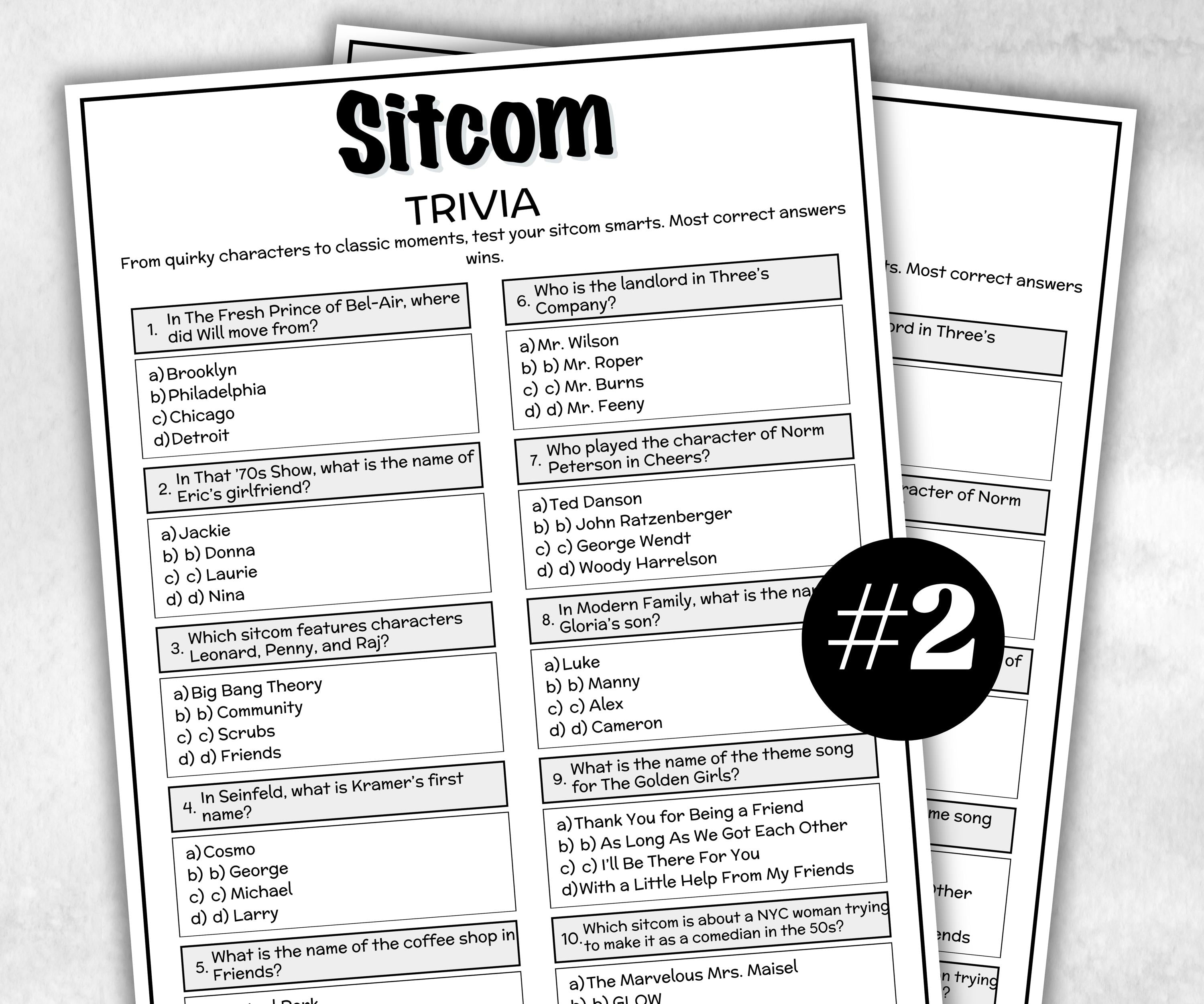 TV Show Sitcom trivia Quiz, family activity, Friendsgiving, television throwback, Ladies night games, easy group game, pub fall icebreaker-Holidays -TheHustlingCatLady-Party Games