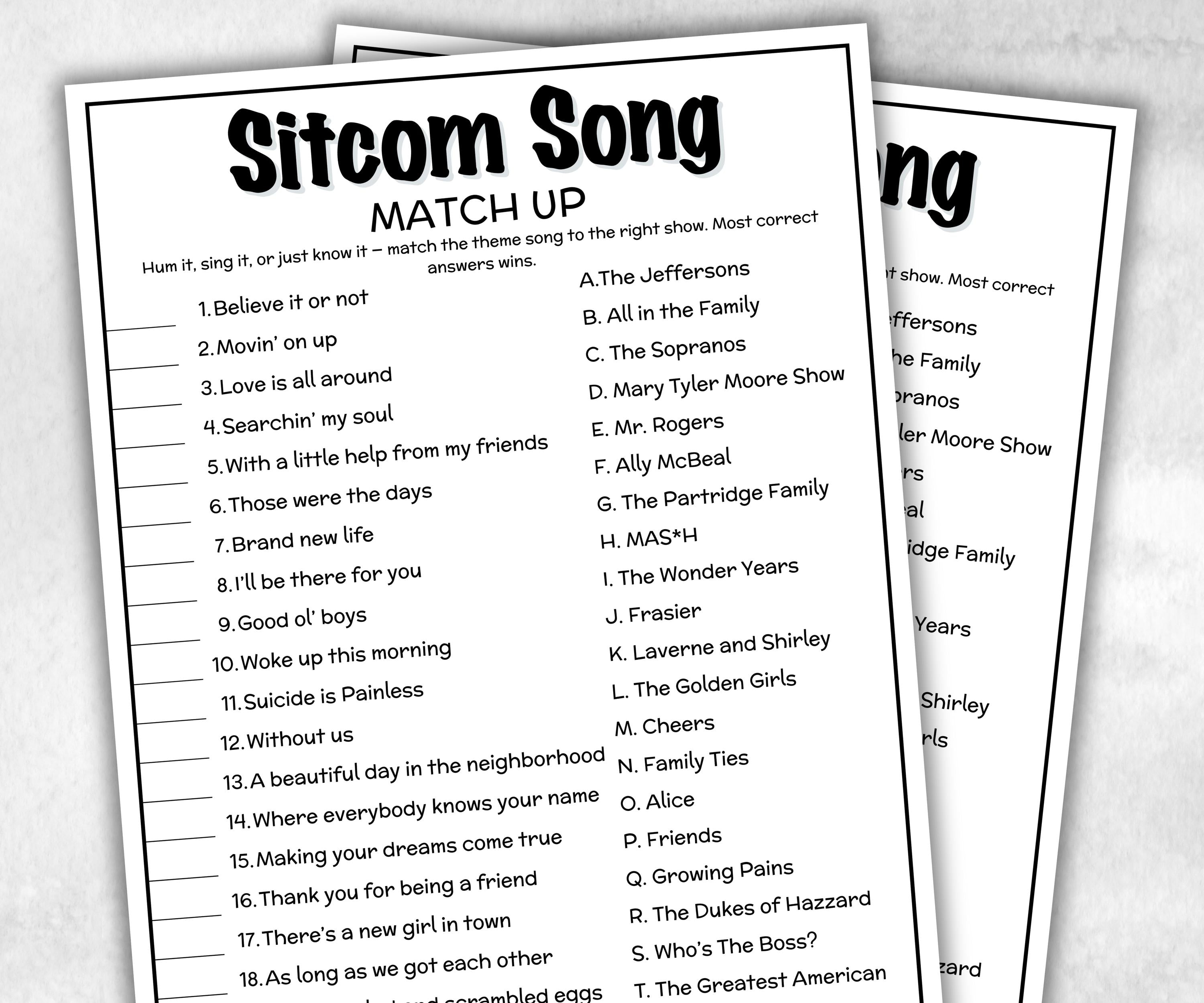 SitcomTheme Song Trivia Quiz, family activity, TV Show Friendsgiving, television throwback, Ladies night games, easy group, kids teen adult-Holidays -TheHustlingCatLady-Party Games