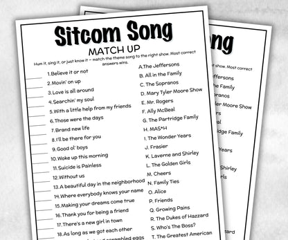 SitcomTheme Song Trivia Quiz, family activity, TV Show Friendsgiving, television throwback, Ladies night games, easy group, kids teen adult-Holidays -TheHustlingCatLady-Party Games