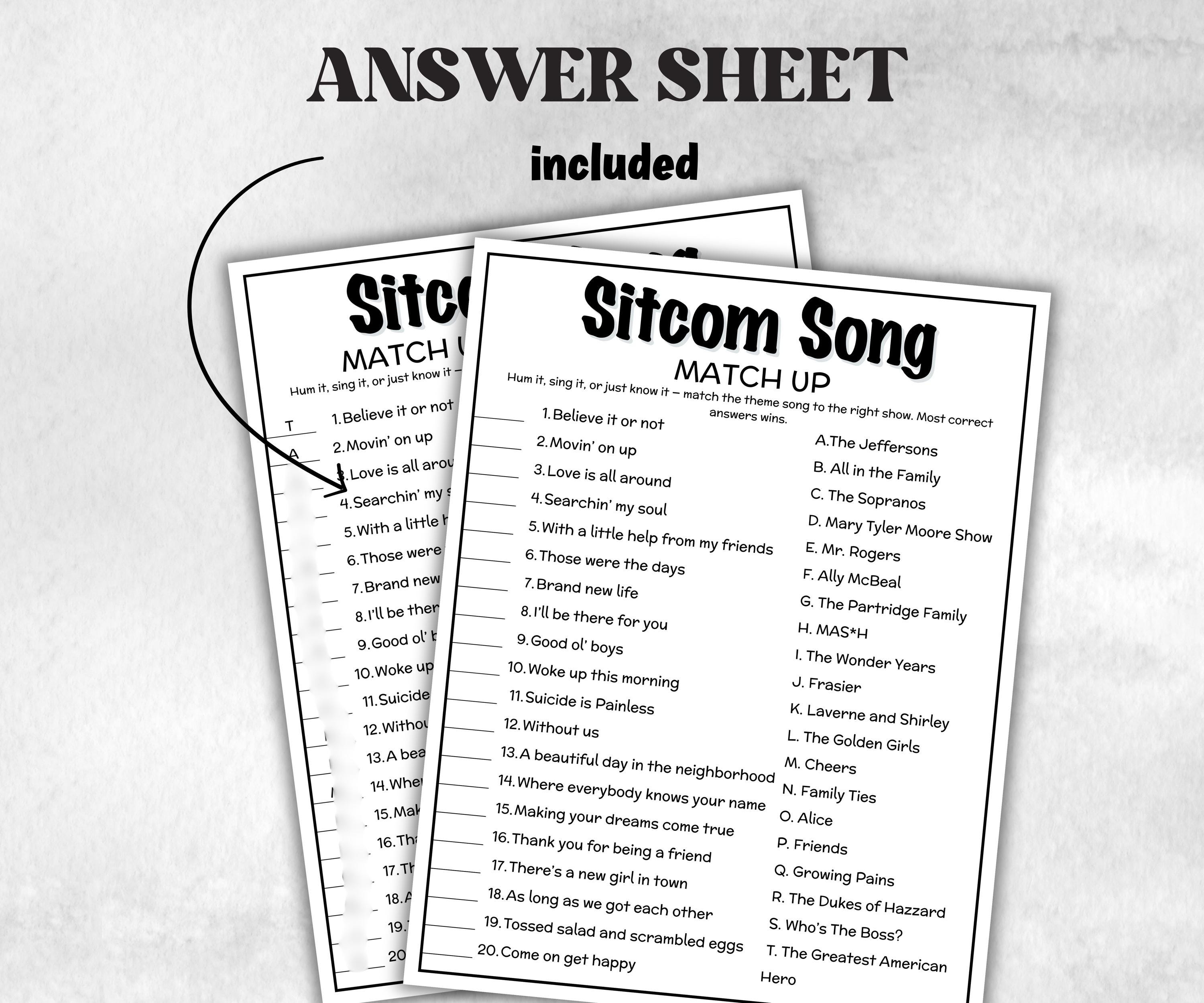 SitcomTheme Song Trivia Quiz, family activity, TV Show Friendsgiving, television throwback, Ladies night games, easy group, kids teen adult-Holidays -TheHustlingCatLady-Party Games